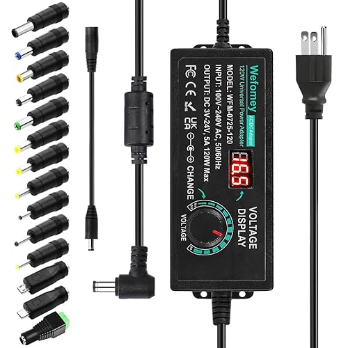120W Universal Power Supply Adjustable DC 3V ~ 24V Variable Switching AC/DC Adapter 100V-240V AC to DC 24V 5A Converter with 14 Tips & Polarity…