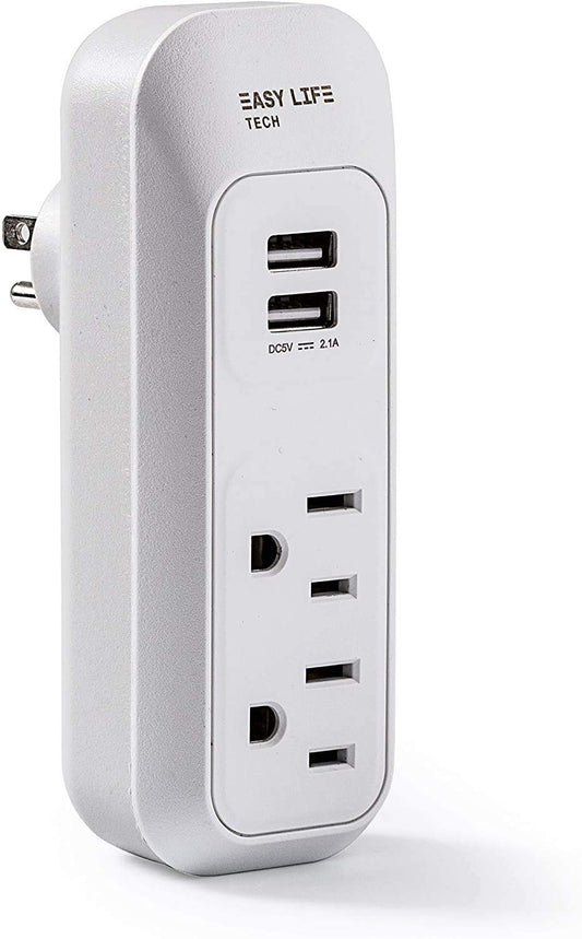 Easylife Tech Wall Outlet Extender with 2 AC Outlets and 2 USB Charging Ports Compact Plug in Power Hub 5V 3.4A USB Charger for Home Office and Travel