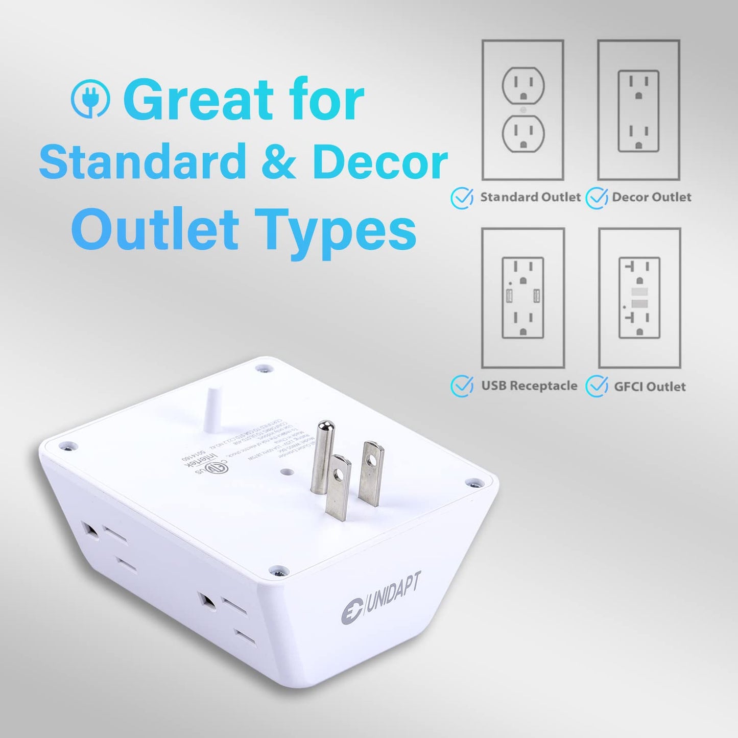 Unidapt Multi Plug 6 Outlet Extender, 2 Pack Surge Protector Wall Splitter, 900J Power Strip 3 Side Wide Spaced Adapter Multiple Charger Expander