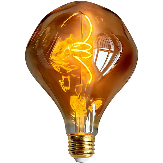 xinfulin Vintage Edison G40 LED Bulb, 4W=25W Equivalent, 200 Lumens, 2000K Warm Amber, Dimmable E26 Base, Irregular Alien Globe Shape, 110-130V