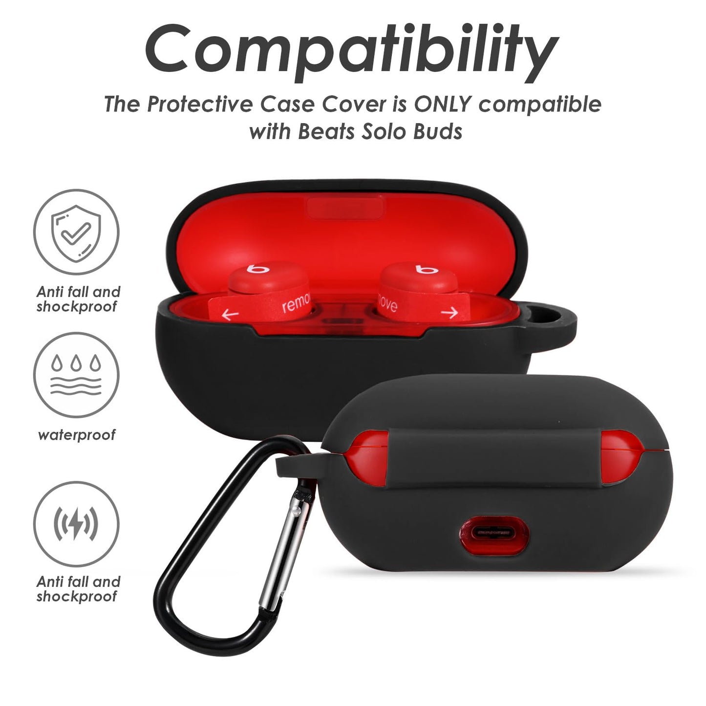 Claiol Silicone Case for Beats Solo Buds 2024, Premium Shockproof Case Cover Compatible with Beats Solo Buds with Carabiner. (Black)