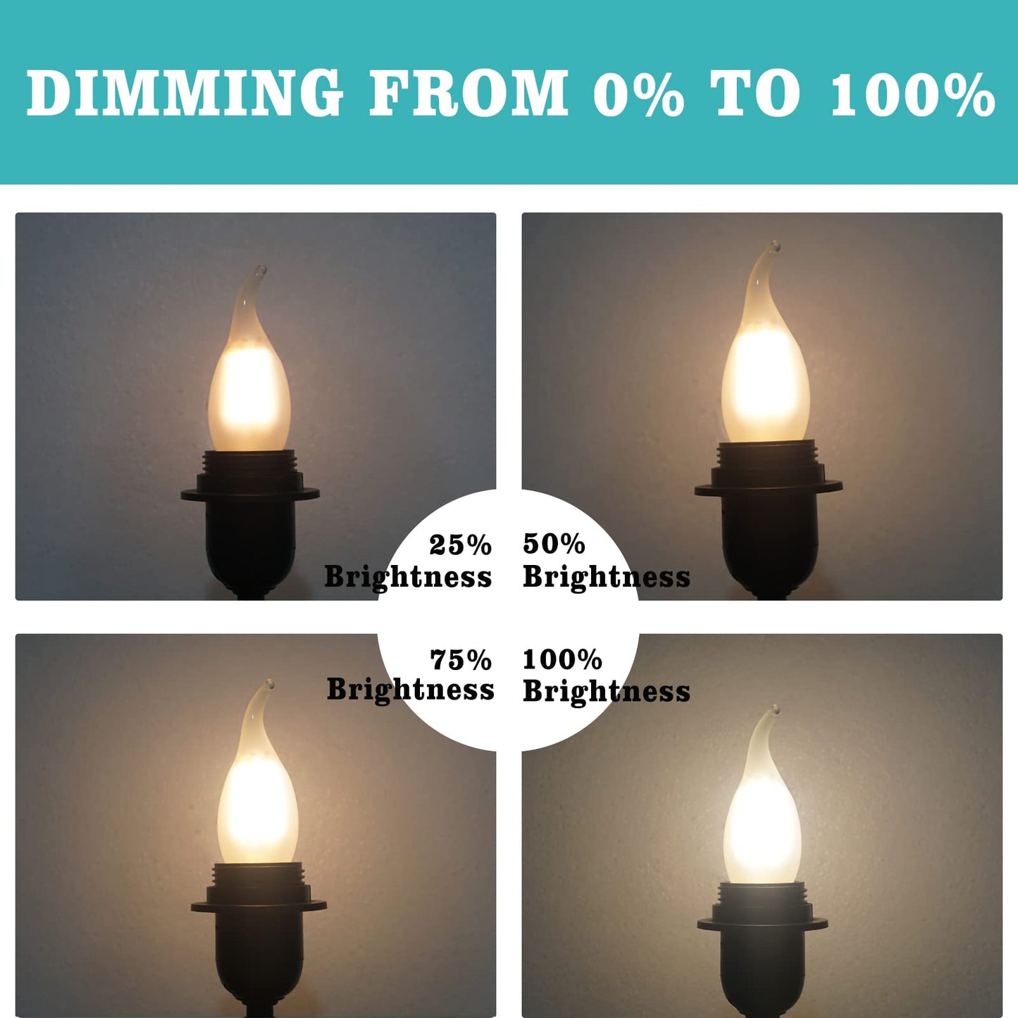 FLMAMT Dimmable 6W Led Bulb, 60 Watt Equivalent, 3000K Soft White Frosted Led Chandelier Light Bulb, E26 Vintage Led Candelabra Bulb, Pack of 4