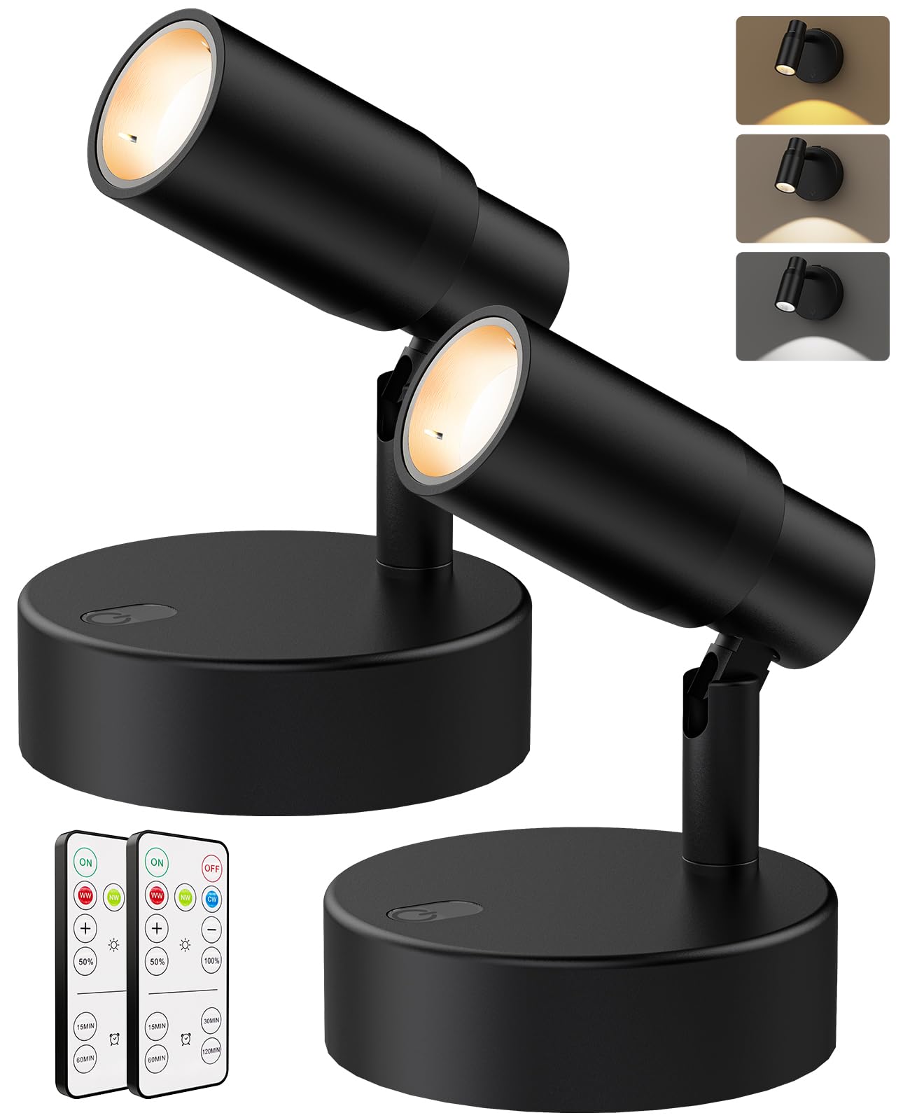 PESUTEN Zoomable Spot Lights Indoor, Rechargeable Picture Light with Remote, Dimmable CCT Spotlight for Wall Art, 6000mAh Uplights with Timer