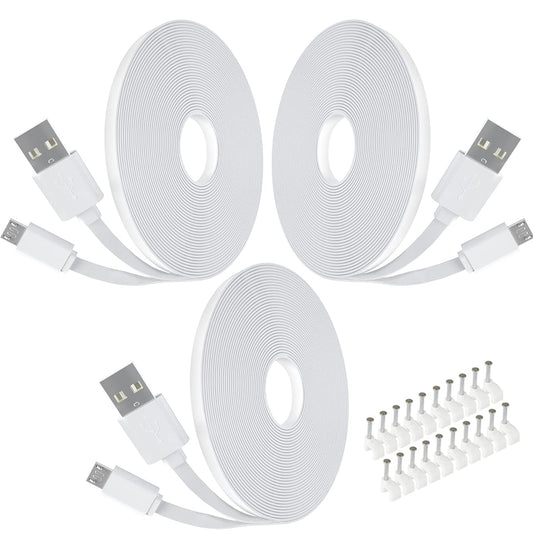 3Pack 20FT USB Power Extension Cord Compatible with Wyze Cam, WyzeCam Pan,Yi Cam,YI Dome Home,Oculus Go,Kasa,Nest Cam,Netvue,Blink,Furbo Dog,Cloud