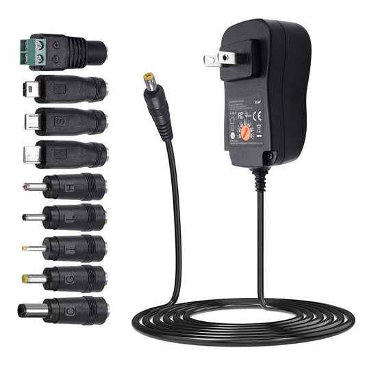 POWSEED 3V 4.5V 5V 6V 7.5V 9V 12V 3A 2A 1A 36W Universal AC Adapter with 9 Tips incl USB C Multi Voltage DC Power Supply Charger for Routers LED…