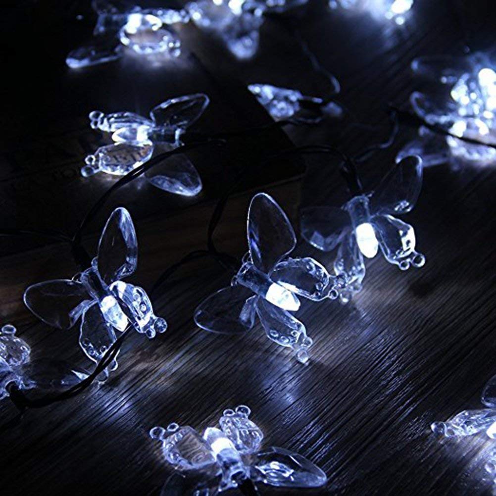 MUEQU Butterfly String Lights, Waterproof Solar String Lights 16ft 20LED Butterfly Solar Fairy Lights Decorative Lighting