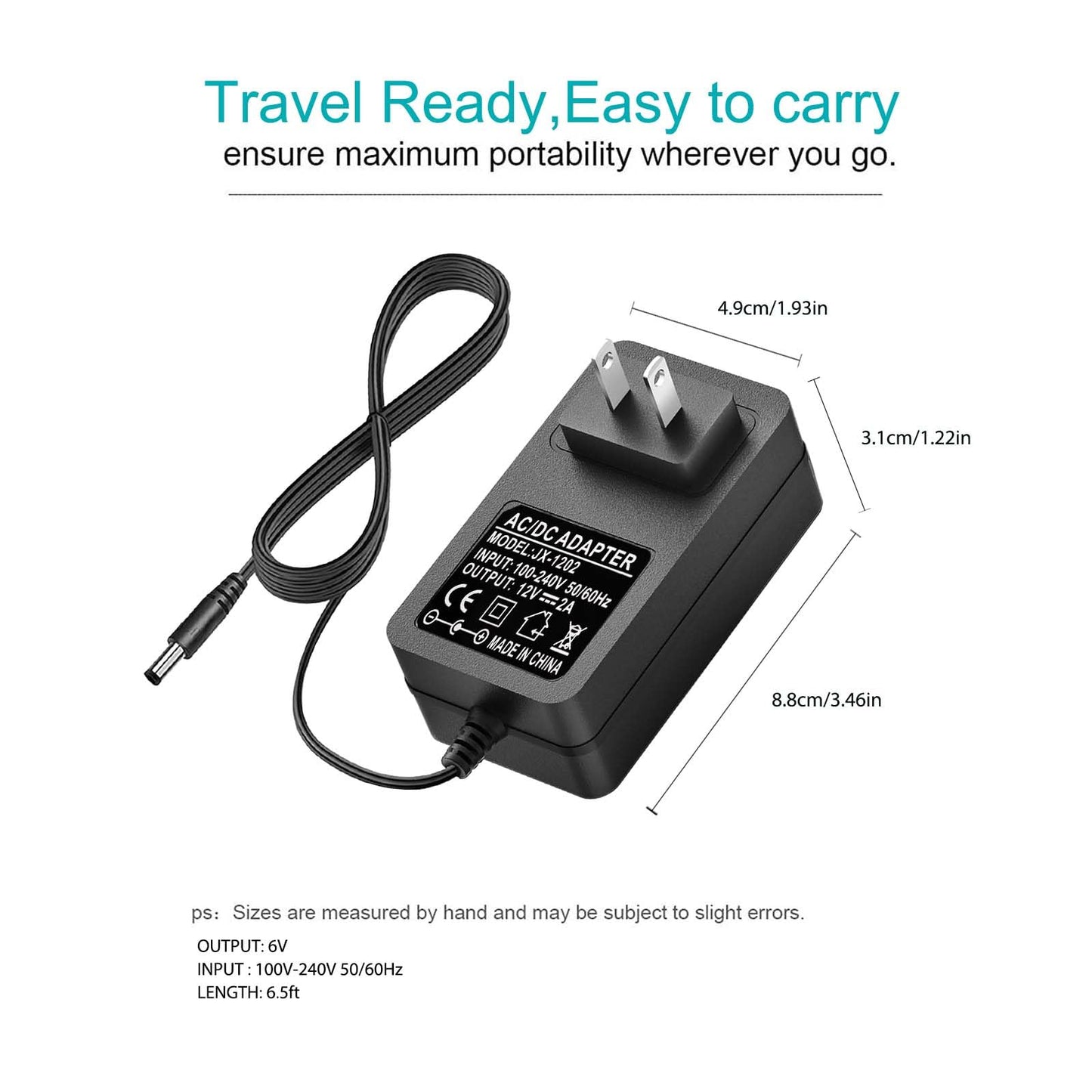6V 2A Power Supply AC Adapter DC 6Volt Power Adapter Charger DC in 6V Power Cord for 500mA 600mA 700mA 800mA 900mA 1000mA 1500mA 2000mA Equipment…
