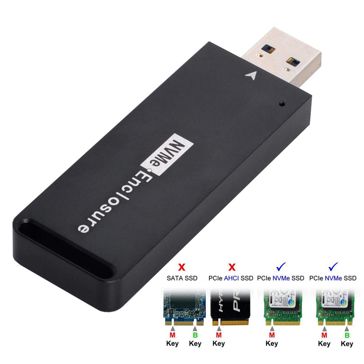 Cablecc USB 3.1 Gen2 10Gbps to NVME PCI-E M-Key Solid State Drive External Enclosure 2230/2242mm