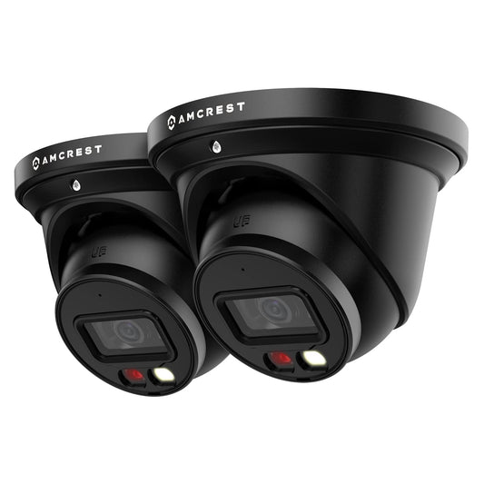 Amcrest 2-Pack UltraHD 4K (8MP) IP PoE AI Camera, 49ft Nightcolor, Security Outdoor Turret Camera, Built-in Mic, Human Detection, Active Deterrent