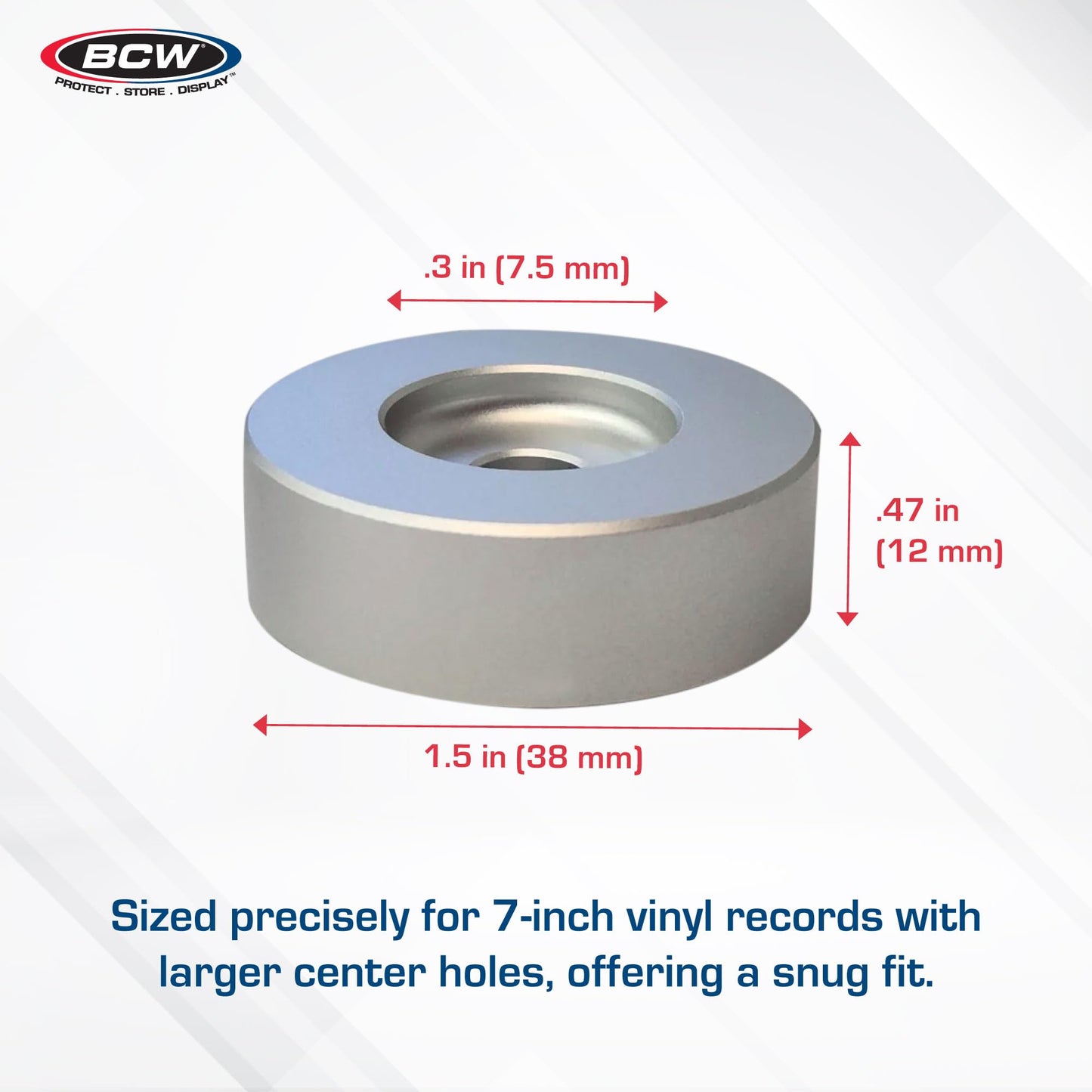 BCW 7 Inch Record Player Adapter - Classic | Aluminum 45RPM Record Adapter | Universal Fit, Turntable Spindle Adapter for Enhanced Vinyl Playback
