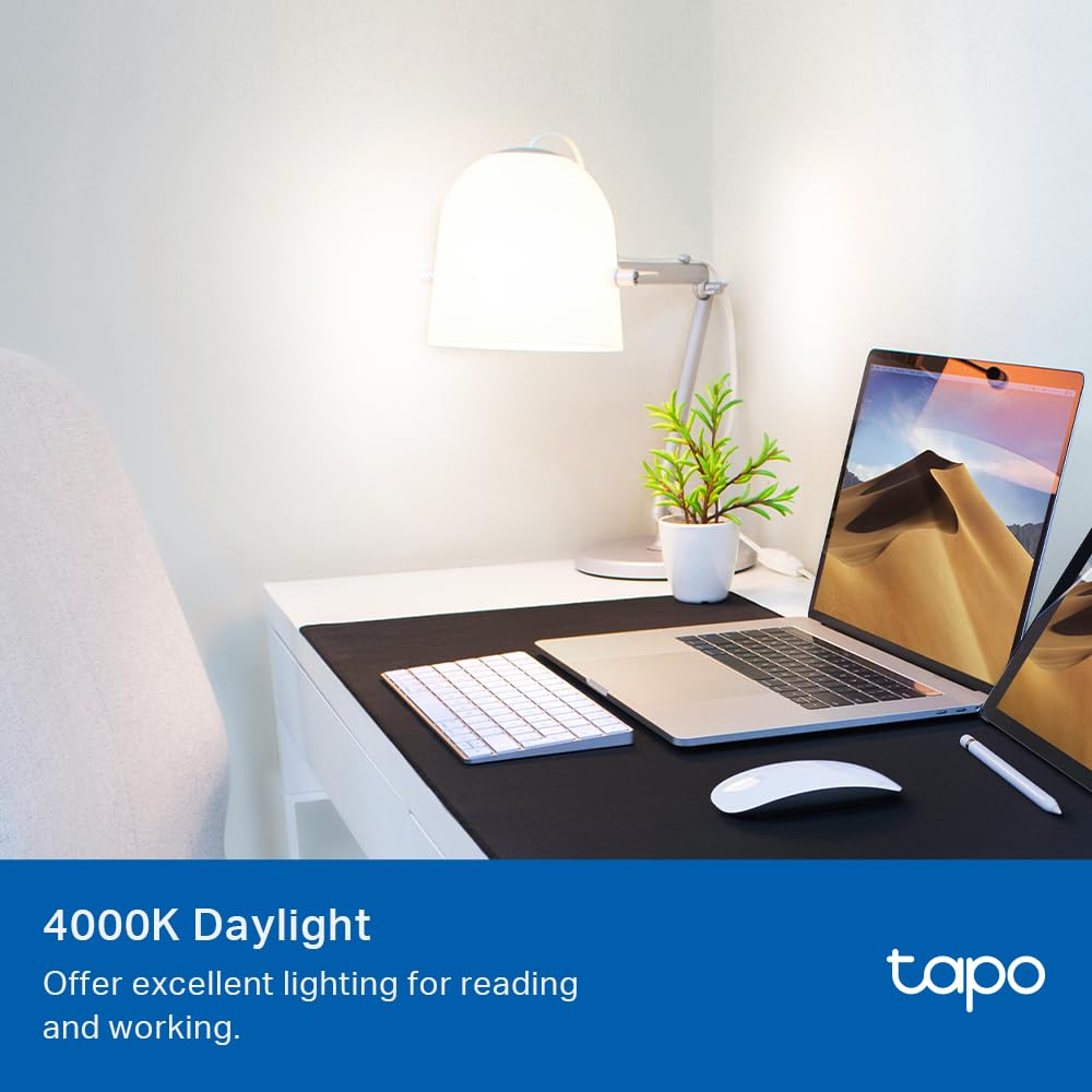 TP-Link Tapo Smart Light Bulbs - Natural Daylight, Dimmable, Compatible w/Alexa and Google Home, A60 Bulb/E27 Base, 60W Equivalent, 800LM CRI>90