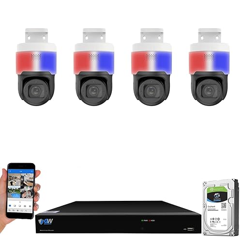GW Security 8 Channel 12MP NVR with (4) x UHD 8MP 4K IP POE 4X Optical Zoom Motorized Two-Way Audio Auto Tracking PTZ Camera, Face Recognition