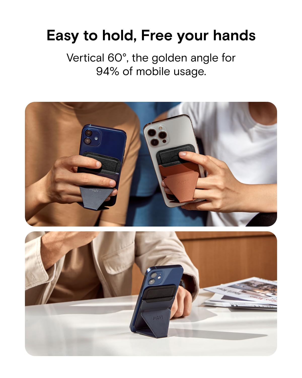 MOFT Phone Stand, Adhesive Card Holder Fits 2-3 Cards, Slim & Portable Phone Wallet, 2 Viewing Angles, RFID Blocking, Compatible with iPhone, Galaxy