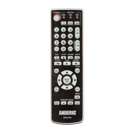 Anderic 3-Device Universal with Learning - Glow keys - Easy to program - Palm-Sized - Replaces RCA, Philips, One-for-all, Sony and more - RR3UNV - SUB