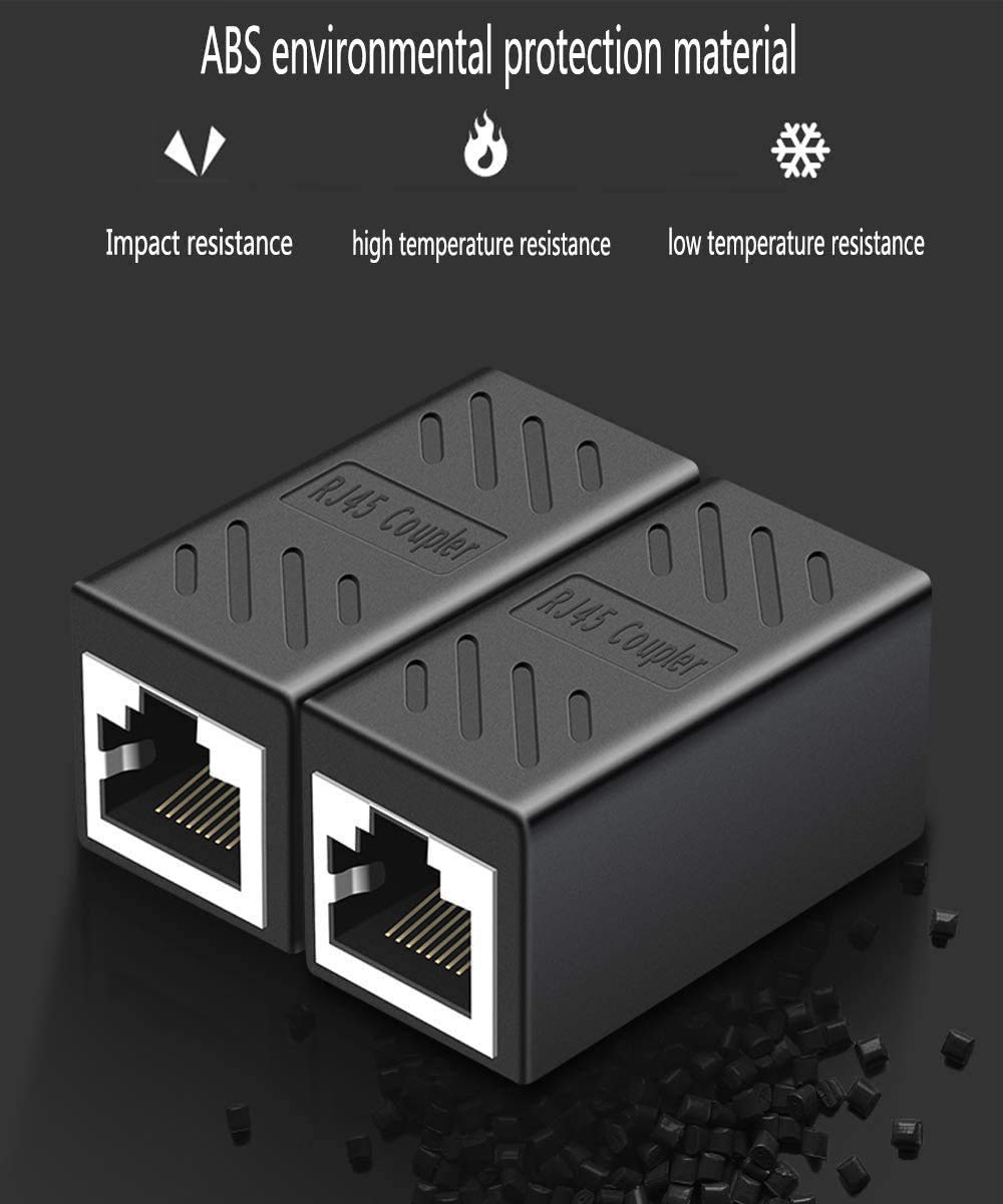 RJ45 Coupler, PLUSPOE 2 Pack Ethernet Cable Extender Inline LAN Connector Plugs for Cat5 Cat5e Cat6e Cat7 Cable, Female to Female (Black)