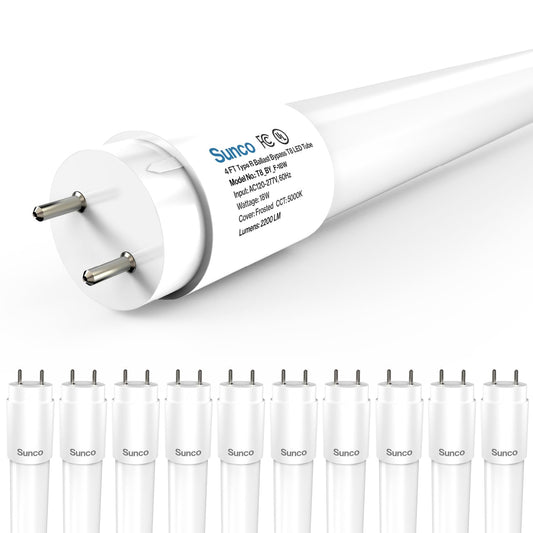 Sunco 10 Pack 4 Foot T8 LED Tube Light Bulbs, 18W, 5000K, Ballast Bypass