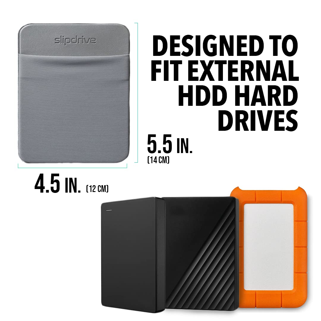 Slipdrive - Portable Hard Drive Sleeve for Laptop - HDD Hard Disk Drive - Reusable Adhesive - 5.5” x 4.5” Stick on External Hard Drive Carrying Case