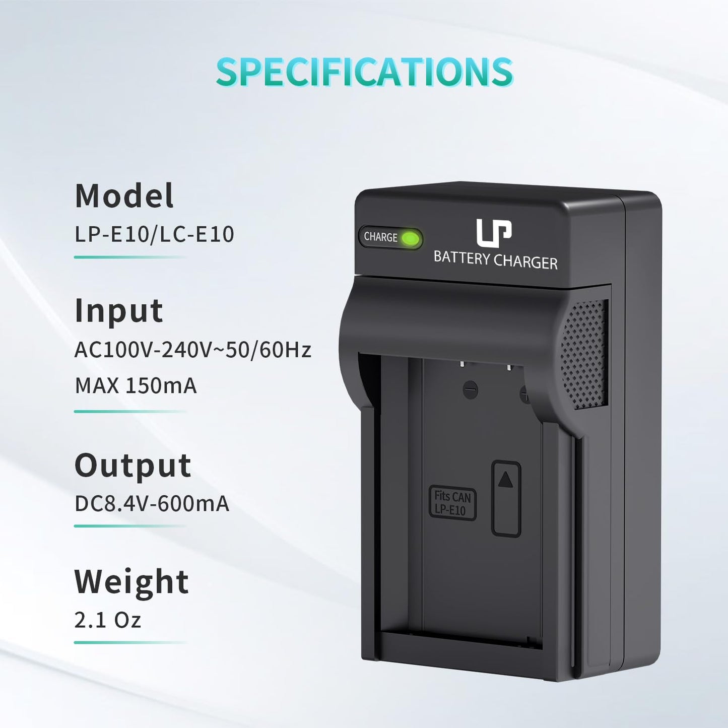 LP LP-E10 Battery Charger, Charger Compatible with Canon EOS Rebel T7, T6, T5, T3, T100, 4000D, 3000D, 2000D, 1500D, 1300D, 1200D, 1100D & More (NOT