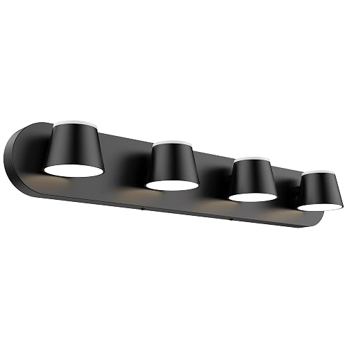 URSOLA 4 Light Bathroom Vanity Light, LED Black Wall Light Fixtures, Up and Down Rotatable Dimmable, 27 inch Bathroom Lighting Fixtures Over Mirror