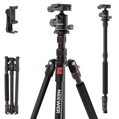 NEEWER Basics Camera Tripod Monopod, 71" Aluminum Heavy Duty Portable Travel DSLR Cell Phone Stand with 360° Ball Head Cellphone Holder Mount
