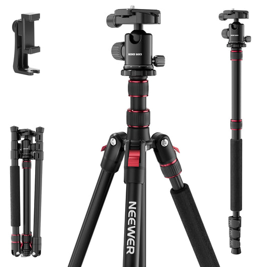 NEEWER Basics Camera Tripod Monopod, 71" Aluminum Heavy Duty Portable Travel DSLR Cell Phone Stand with 360° Ball Head Cellphone Holder Mount