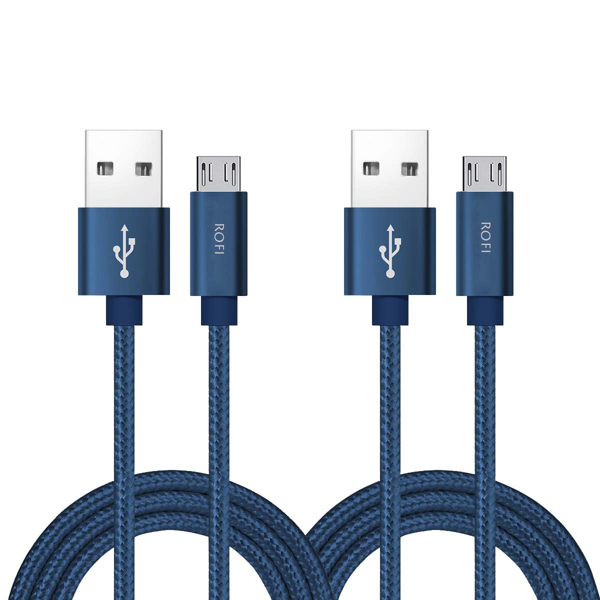 RoFI Micro USB Cable, [2Pack] 0.6M Android Charger, Nylon Braided Micro USB Charger, High Speed USB 2.0 A to Micro B Charging Cord Universal for HTC