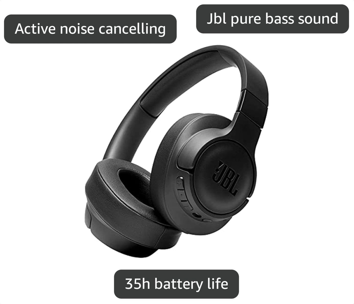 JBL Tune 760NC Wireless Noise Cancelling Over-Ear Bluetooth Headphones - Black (Renewed)