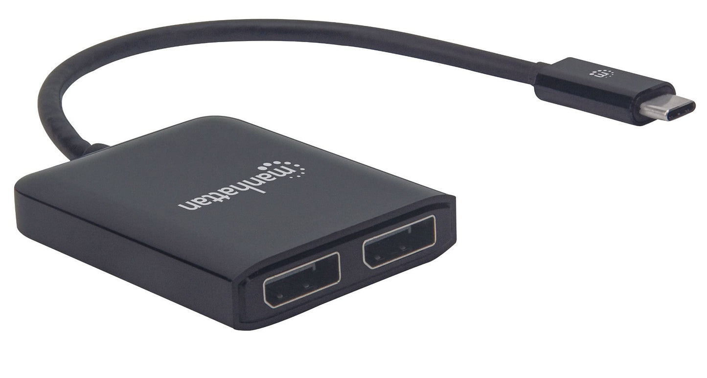 Manhattan USB-C to Dual DisplayPort Adapter, 4K@30Hz, MST, Black