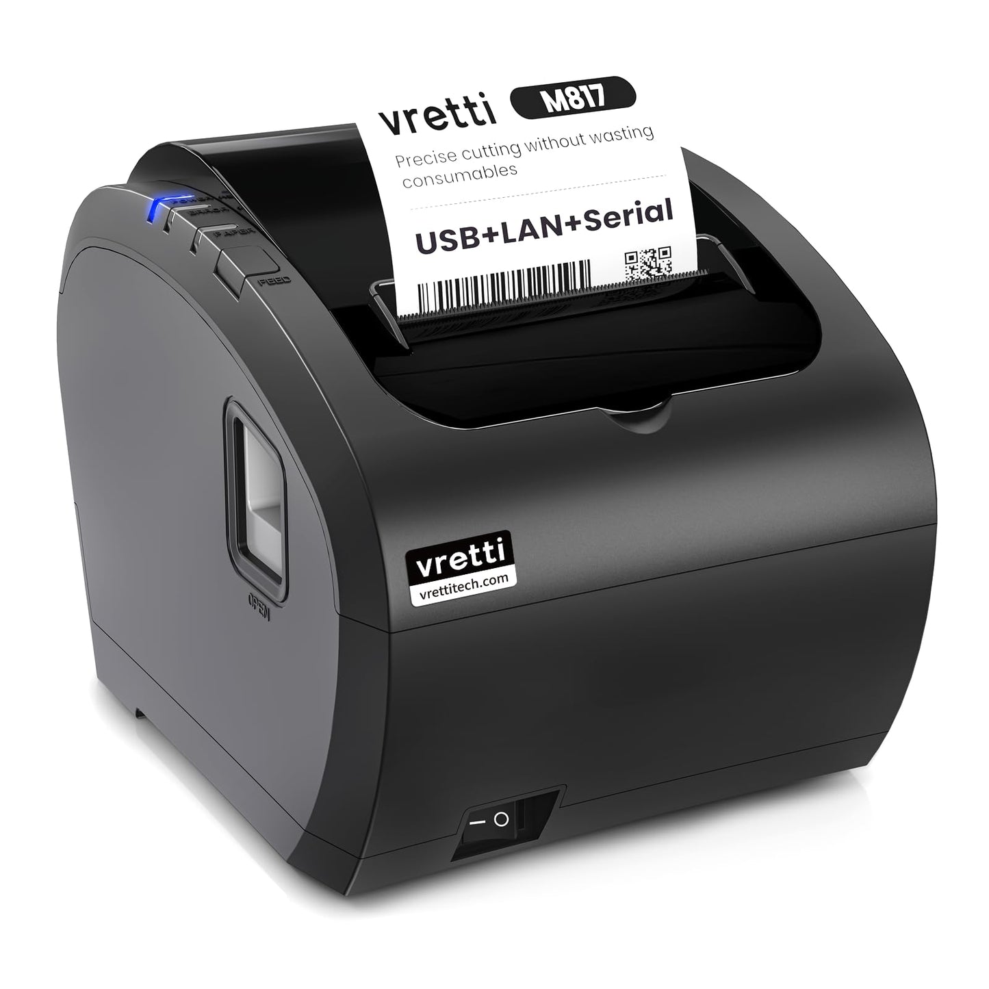vretti Thermal Receipt Printer, 3'1/8 80mm USB POS Printer, Restaurant Kitchen Printer with Auto Cutter Support Cash Drawer,USB Serial Ethernet