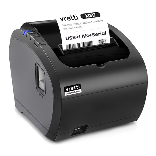 vretti Thermal Receipt Printer, 3'1/8 80mm USB POS Printer, Restaurant Kitchen Printer with Auto Cutter Support Cash Drawer,USB Serial Ethernet