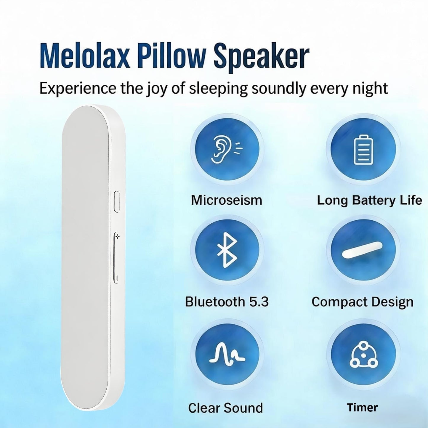 Melolax Under Pillow Speaker with Bluetooth, Memory Card Playback, Timer Function/Volume Control, Deep Base Flat Soft Design for Sleep and Bedtime