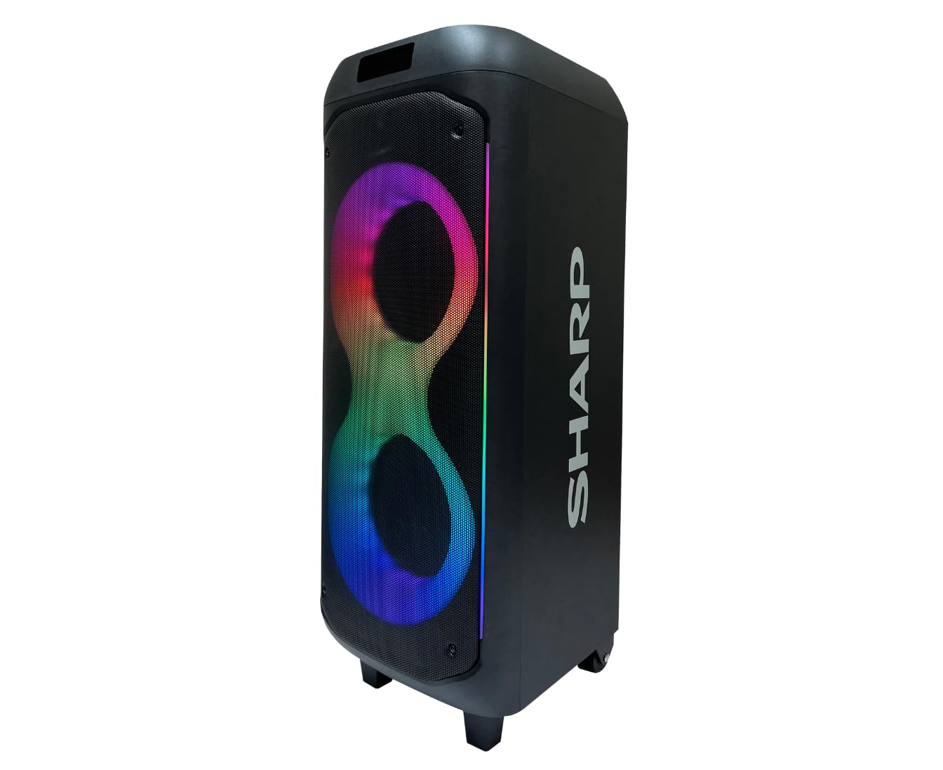 Sharp PS-935 Party Speaker System with Microphone - Bluetooth Portable Loud Speaker - Luggage-Style Handle and Wheels!