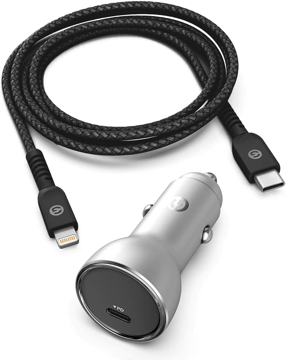 Galvanox iPhone Car Charger with Cable (Apple MFi Certified) 18W Ultra Fast Charging Power Adapter with 6ft Braided USB-C to Lighting Cord (Compatible