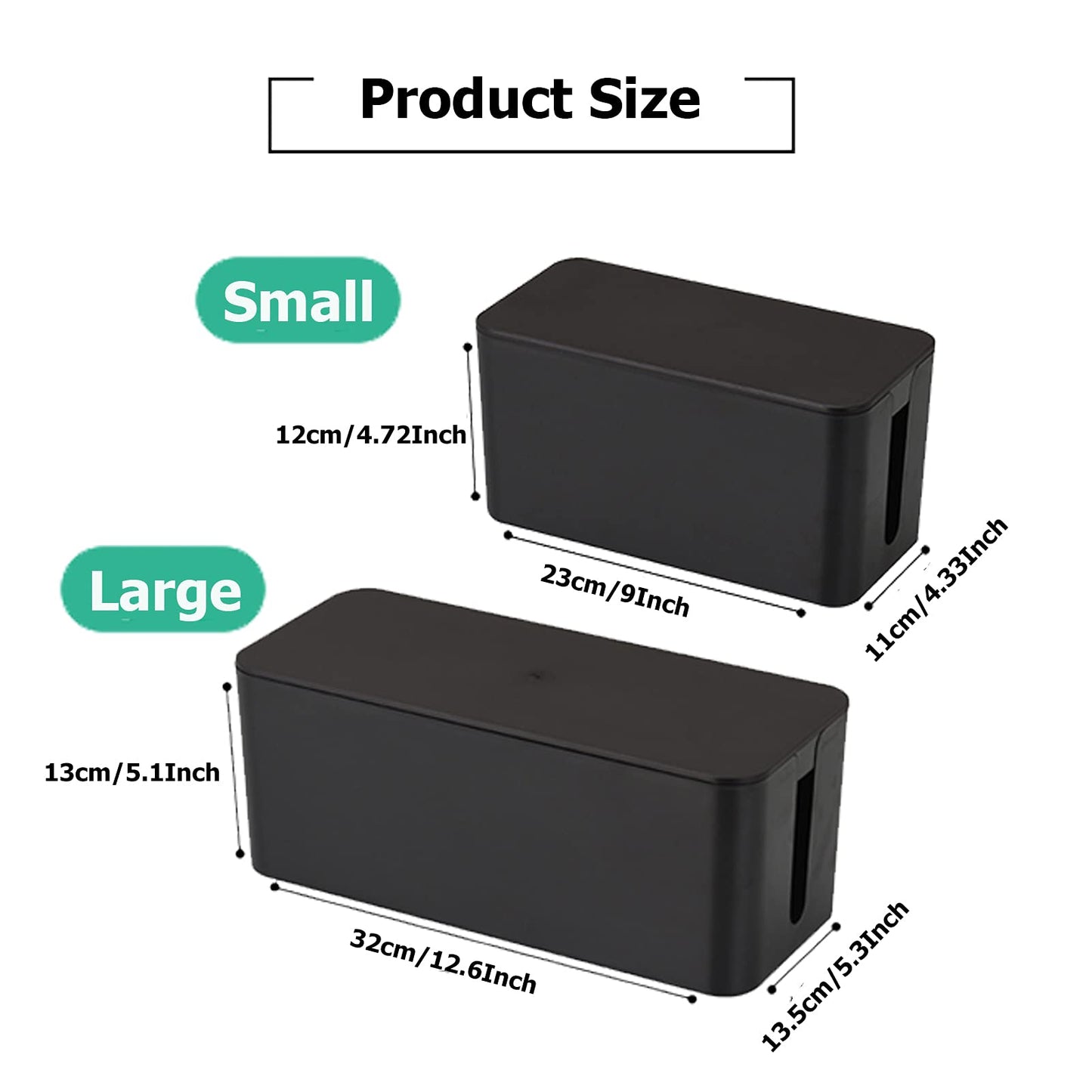 Cable Management Box,Cord Organizer Box for Home and Office System to Cover and Hide & Power Strips & Cords,Surge Protector (Small, Black)