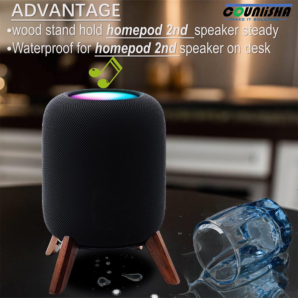Real Wood Stand for Homepod 2nd gen (2023 Released), Wooden Holder with Metal Frame for Better Sound,Sturdy Stable Mount with Anti-Slip Protects Apple