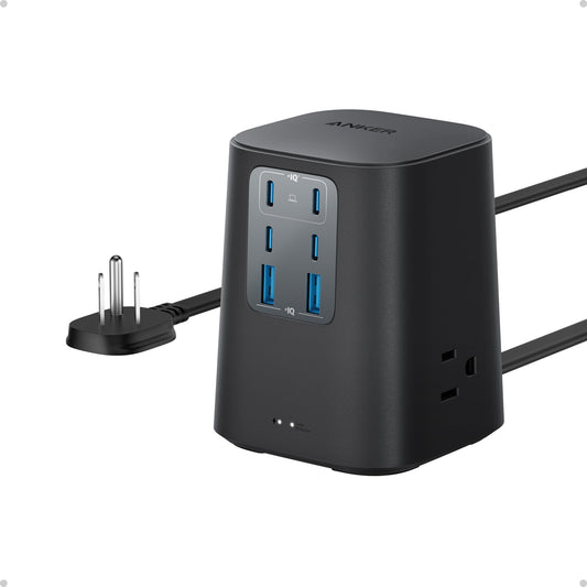 Anker Desktop Charger, 9-in-1 Power Strip with 300J Surge Protector, 5ft Flat Plug Extension Cord with Multiple Devices, 100W USB C Charger with 3 AC