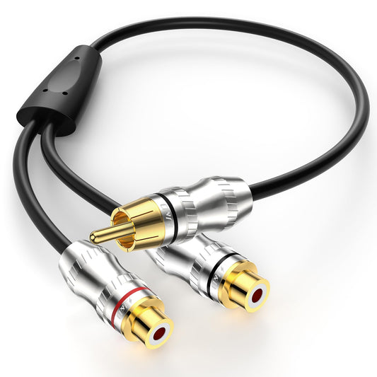 J&D RCA Y-Splitter Cable, 1 RCA Male to 2 RCA Female Short Y Splitter Cable Extension Cord Gold Plated Adapter Digital Stereo Audio Cable, 1 Feet