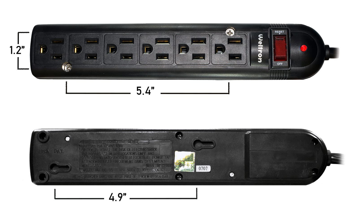 Weltron - Surge Protector 6 ft. (WSP-600PLF-6BK),Black