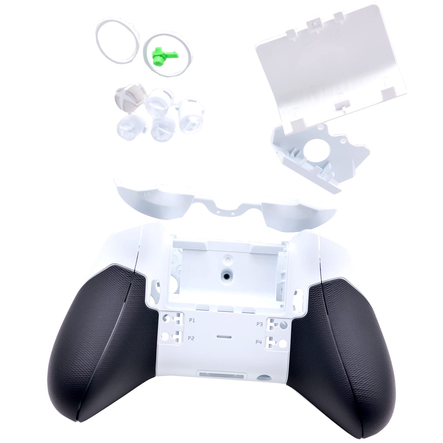 Deal4GO Shell Housing Set w/Rubber Grips LB RB Bumper ABXY Buttons Battery Cover Replacement for Xbox One Elite Controller White Special Edition