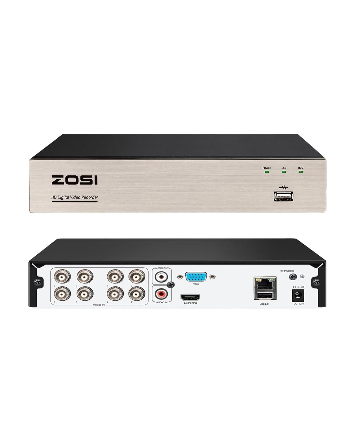 ZOSI 8Channel Surveillance Video Recorders with Human Vehicle Detection,H.265+ Hybrid 1080P 4-in-1 HD-TVI Standalone CCTV DVR System for 720P,1080P
