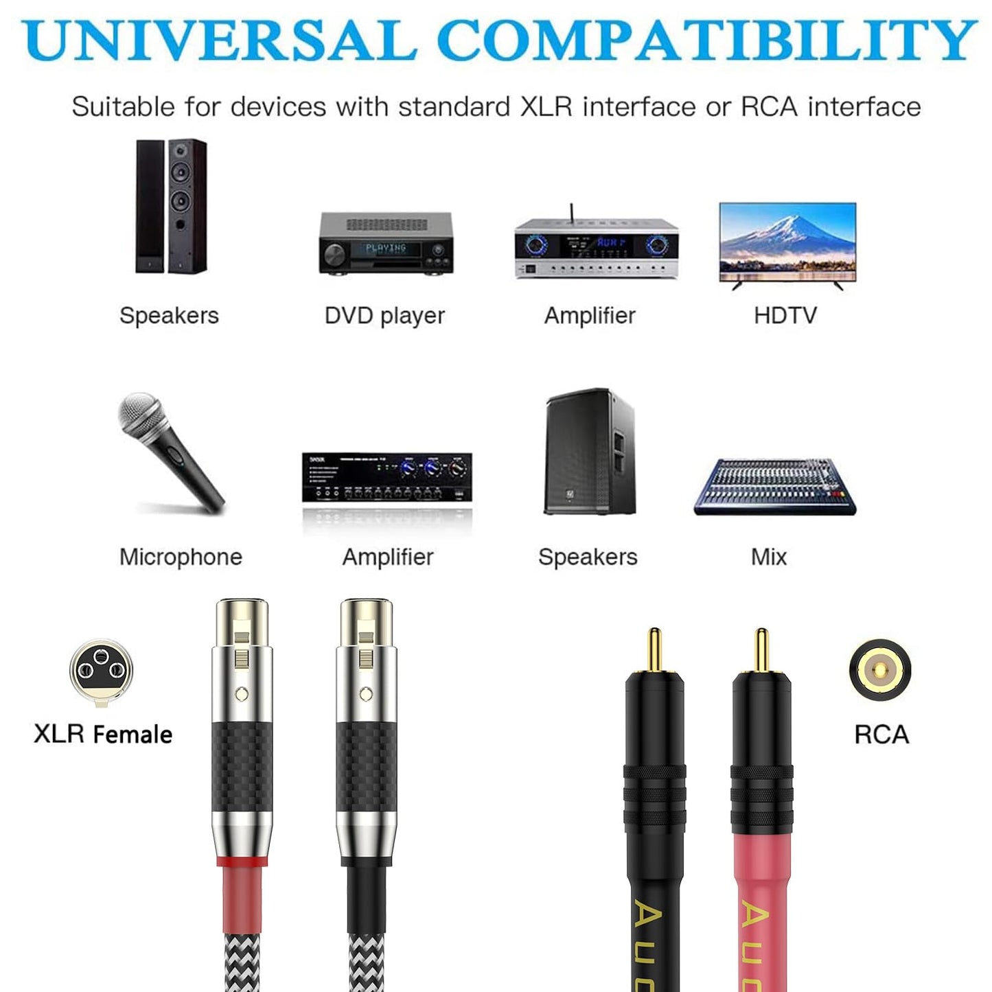 Moonsaudio Balanced Audiophile Audio 2RCA Male to Dual XLR Female Connections Cables, HiFi Interconnect Cable for Home Theater, HDTV, Amplifiers,Hi-Fi