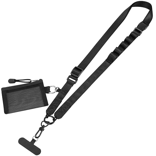 TiMOVO Clip and Go Phone Strap with Wallet, Phone Lanyard Crossbody with Zippered Pouch Adjustable Strap for Phones, Black