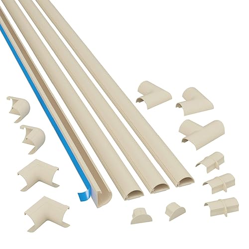 D-Line 13.12ft Cord Hider Kit, Patented Cable Cover, Hide Wires on Wall, Channel for TV Mount Cords, Raceway Wire Hiders, Paintable, Adhesive, Half