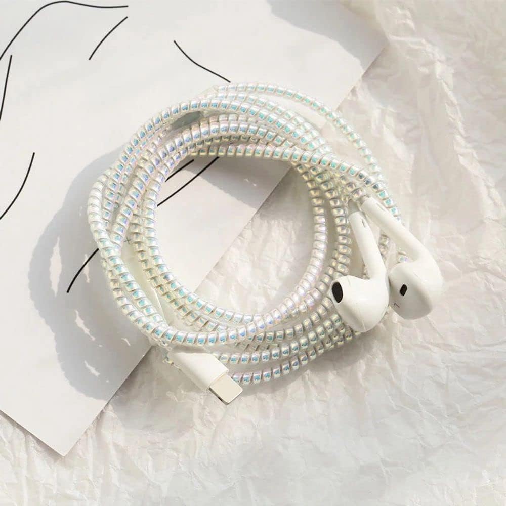 3Pcs White Spiral Cable Protector, Chargers Cable Protector Data Cable Protect Sleeve, Headphone Cable Saver for Phone Earphone USB Data Cable Pet