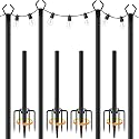 AILBTON 10Ft String Light Poles 4 Pack,Light Poles for Outside Lights,Outdoor with Fence Brackets Hanging Lights,Metal Stand Deck Patio Backyard