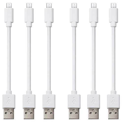 CLZWiiN Short Micro USB Cable (6 Pack 1FT White), Android Phone Charger Cord, High Speed Charging and Sync Data Cables for Charging Station