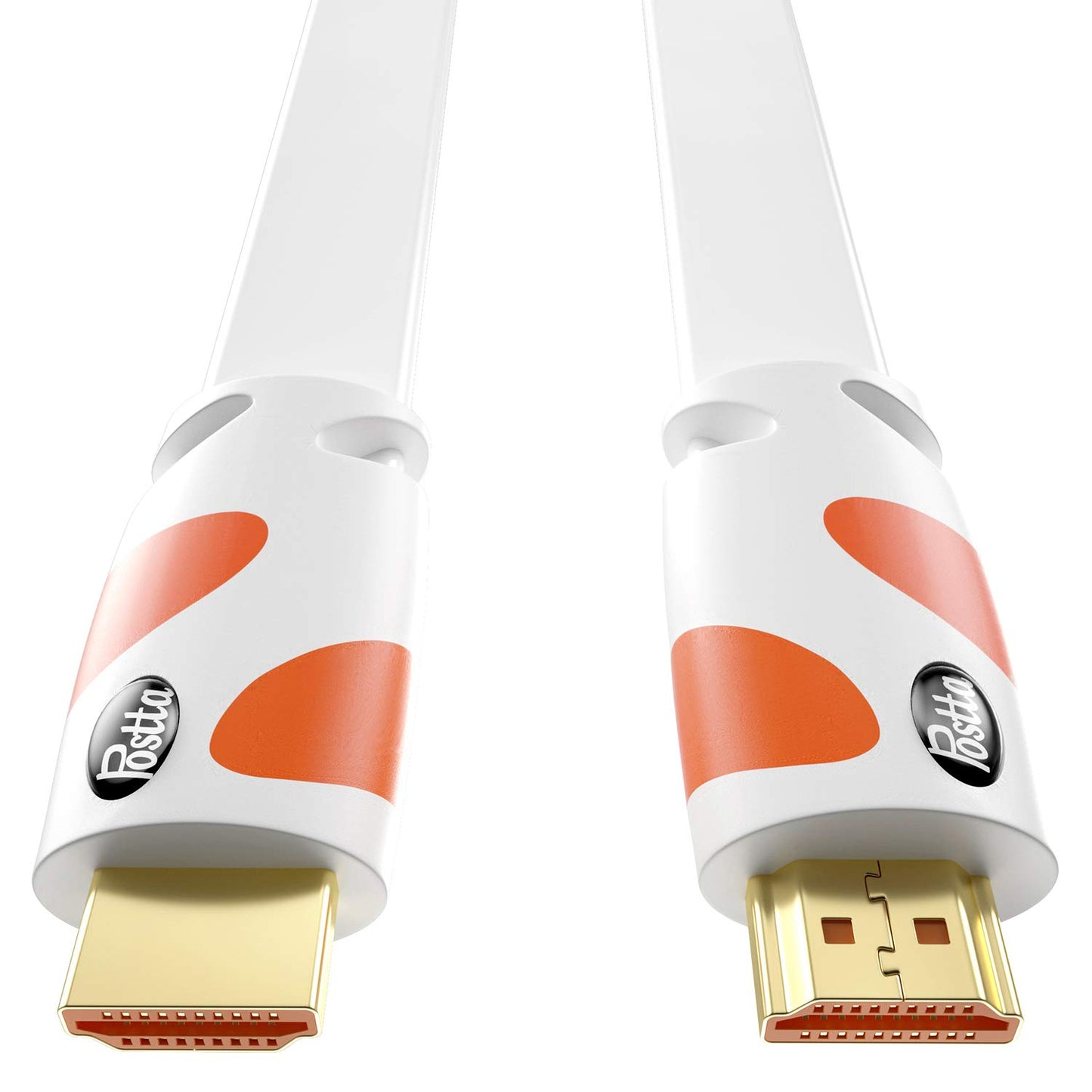 Postta Flat HDMI Cable 50 Feet 4K HDMI2.0 Cable Support 4K(2160P),3D,1080P,Ethernet,Audio Return(White-Orange)