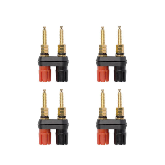 EIGHTNOO 4Pcs Banana Jack Plugs Gold Plated Long Threaded Binding Post Speaker Connectors Terminal 2 Way Dual 4mm Banana Plug Female Sockets