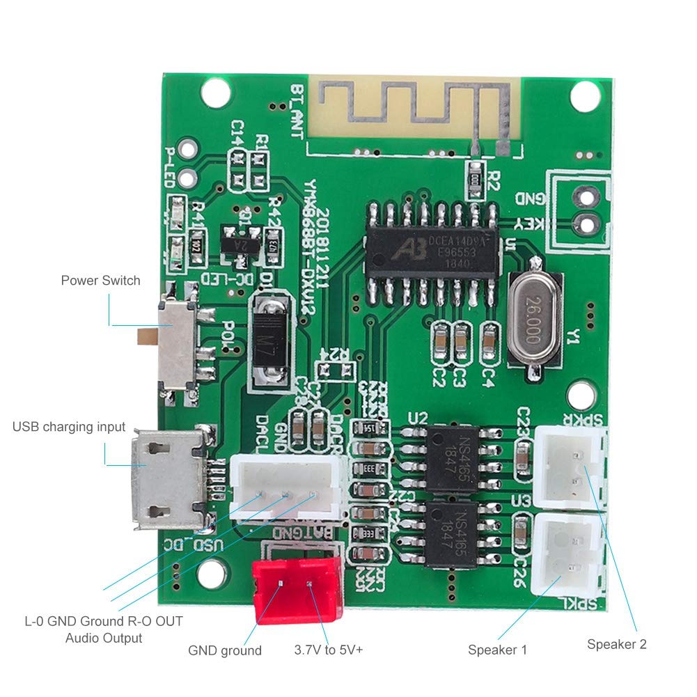 Bluetooth Amplifier Board AUX Audio Input Power Amplifier Board 3.7V to 5V 2*5W