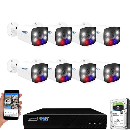 GW Security 8 Channel 12MP NVR 4K Fulltime Color Night Vision Security Camera System with 8 UltraHD 8MP IP Two-Way Audio Outdoor PoE Security Camera